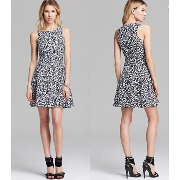 Theory White Black Sleeveless Textured Eyelet‎ Fit Flare Shift Dress Size 0 - Picture 1 of 10